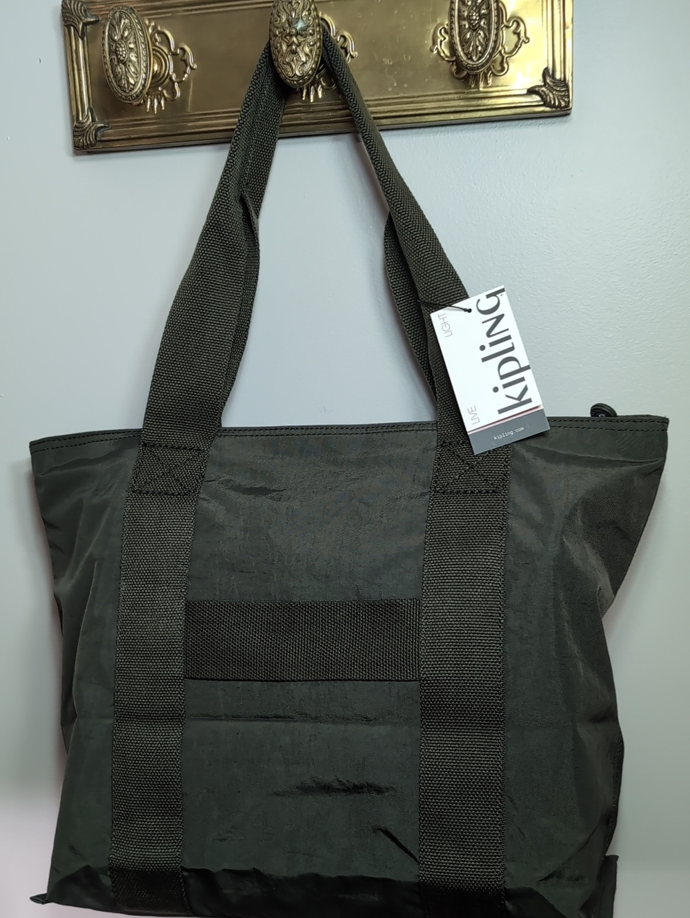 NWT, Kipling Era Olive Green Nylon Tote Bag with Monkey Keychain. - Picture 7 of 16